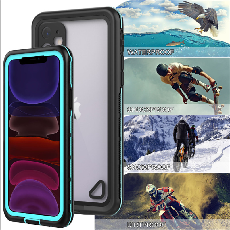 Nieuwe pc + tpe + huisdier waterdicht stofdicht sneeuwbestendig Telefoon Accessoires Case voor iPhone 11 (blauw) transparante achterkant