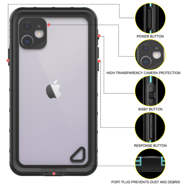 waterdicht schokbestendig iphone 11 geval onder water ipod geval iphone 11 waterdichte zaak (black) met transparante rugdekking
