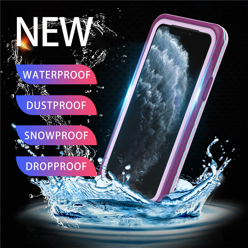 IPhone 11 pro case lifeproof strandbestendig telefoonhoesje iphone pro waterdichte hoes (paars) met effen kleur achterkant