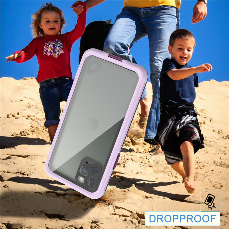 De beste waterdichte mobiele telefoon geval de waterdichte telefoon waterdichte telefoon beschermer voor iphone 11 pro (paars) met transparante back cover