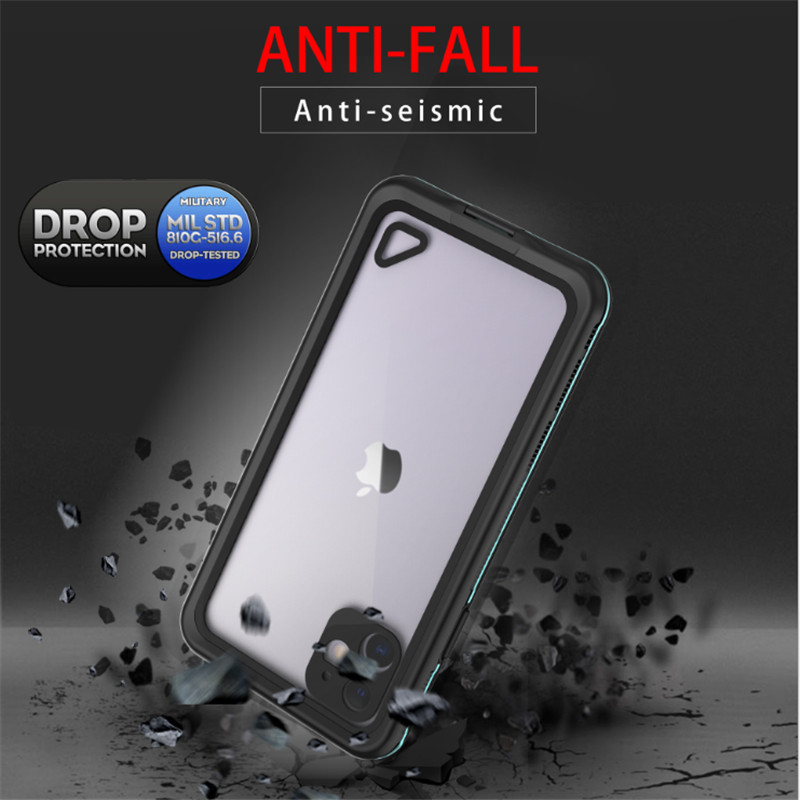 Waterdichte telefoonhoes voor zwemwater iphone 11 pro max case levenslange telefoon (zwart) met transparante achterkant