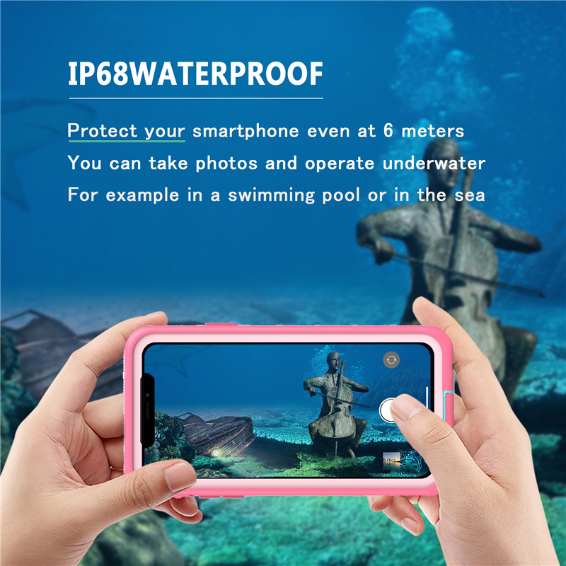 Waterdichte hoes zak stofdicht iphone 11 pro max hoes drycase waterdichte mobiele telefoon case (roze) met transparante achterkant