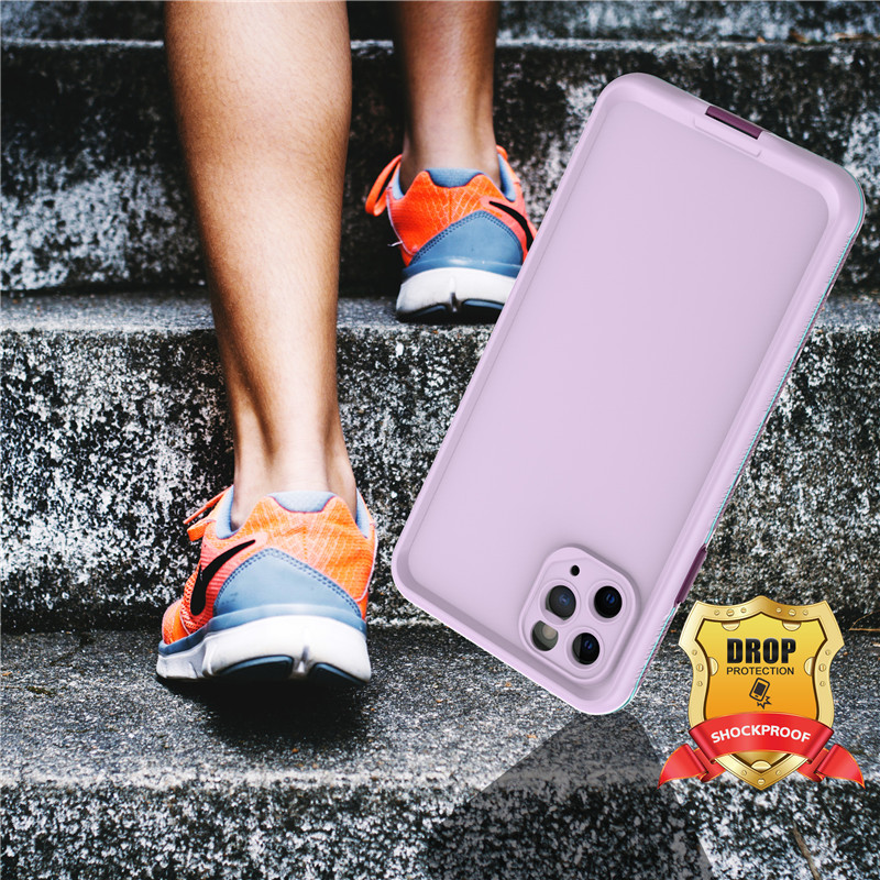 Levensproof iphone11 pro max case apple onderwater iphone case waterdichte telefoon case houder (purper) met vaste kleur back cover