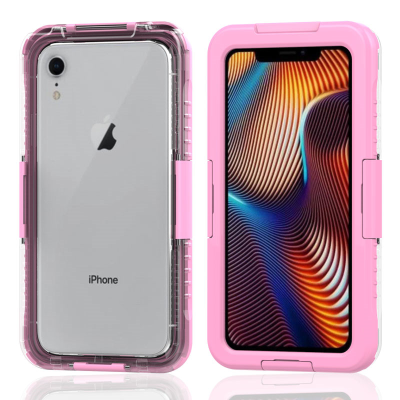Goedkope iphone XR case lifeproof wher&; om onderwater iphone case waterdicht te kopen voor telefoon en portemonnee (Pink)