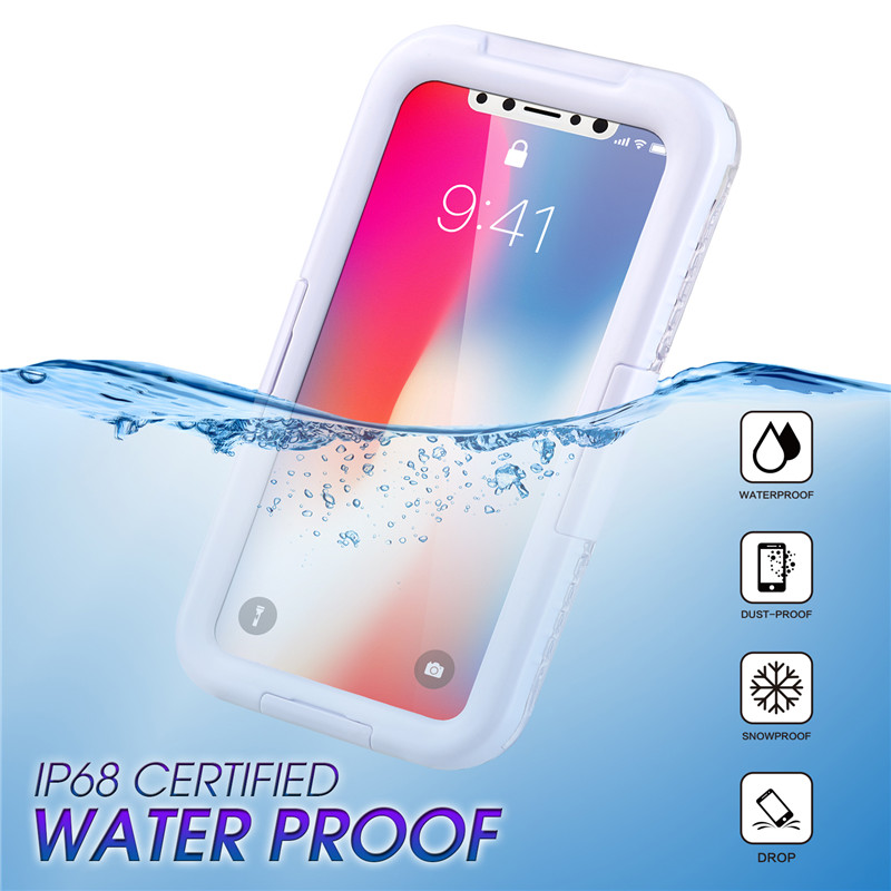 Water- en schokbestendig iPhone-hoesje Waterdicht hoesje bij mij in de buurt Telefooncamera-hoesje voor iPhone XS （Wit)