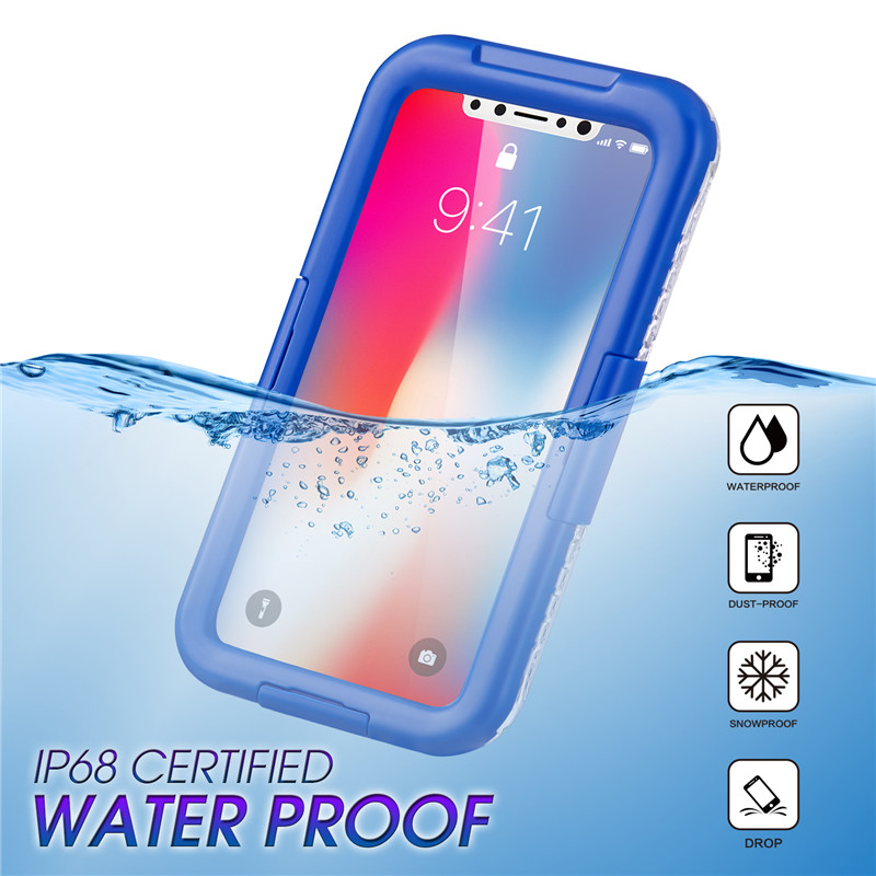 IP68 iphone geval beste waterdichte telefoon geval voor het zwemmen top waterdichte iphone XS geval (Blue)