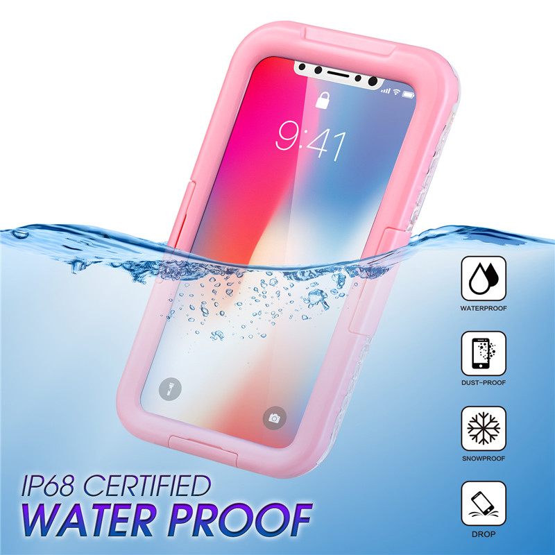 Iphone XR ip68 geval waterdichte telefoon portemonnee alles proof case (Pink)
