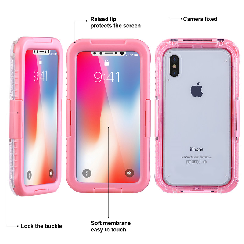 Iphone XR ip68 geval waterdichte telefoon portemonnee alles proof case (Pink)